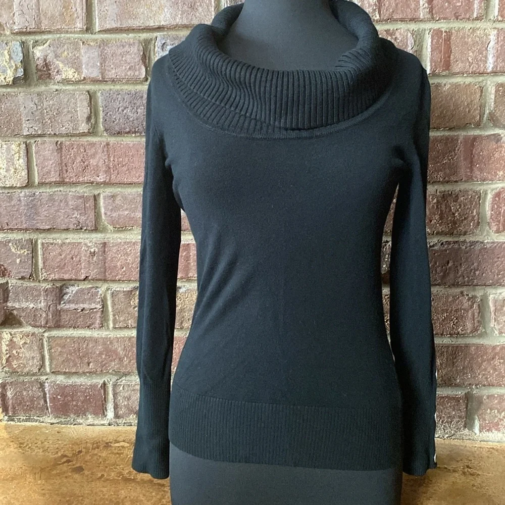 White‎ House Black Market cowl neck sweater with silver button sleeve accents